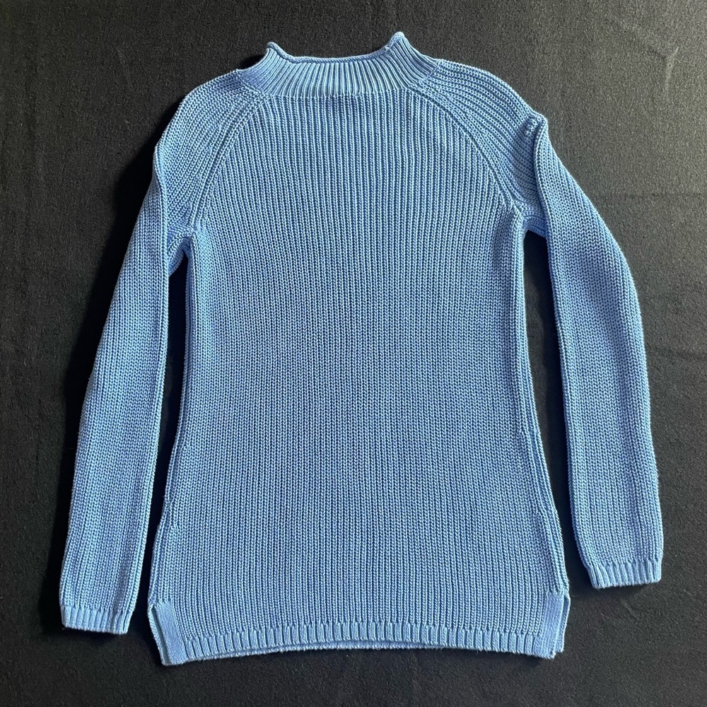 Talbots Ribbed Cotton Mockneck Sweater Blue Long Sleeve Size Small - Picture 6 of 6